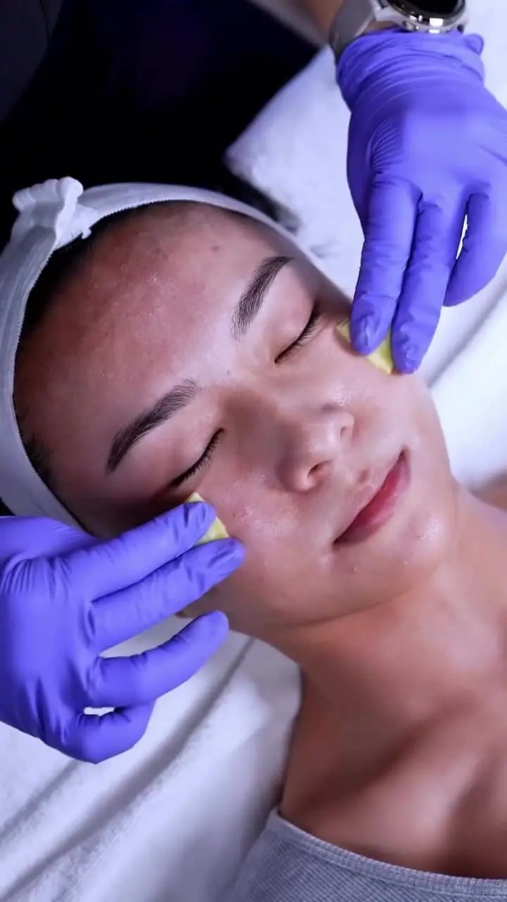 Chemical peel treatment being prepared in a clinical setting