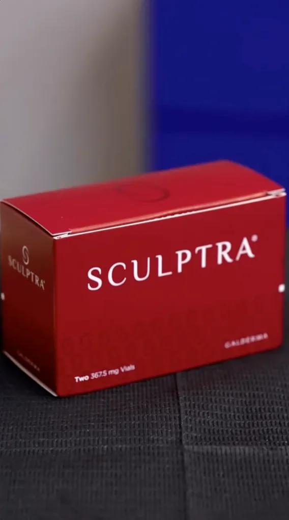Sculptra box, one of the injectables used for non-surgical BBL as an alternative to surgical fat transfer